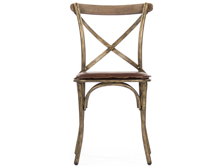 Zentique - Manos Antique Bronze / Brown Leather Side Dining Chair - PF31 Bronze