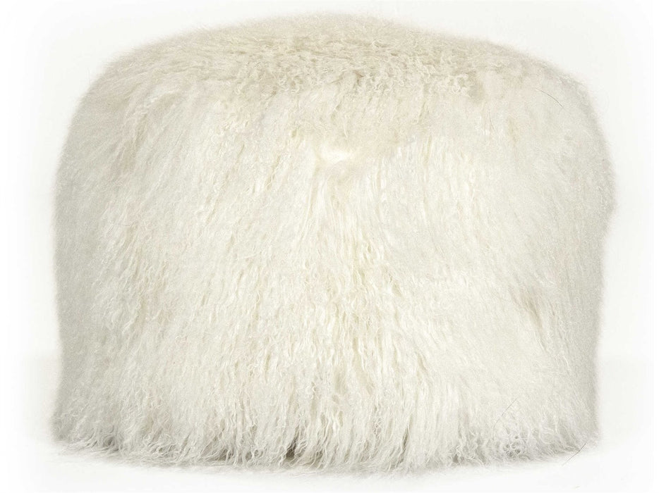 Zentique - Tibetan White Lamb Fur Pouf - ZTLFP-white