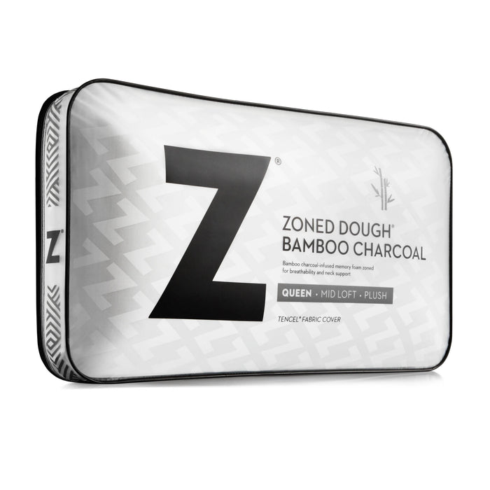 Malouf - Z Zoned Bamboo Charcoal Dough Pillow, King, Mid Loft Plush - ZZKKMPZB - GreatFurnitureDeal