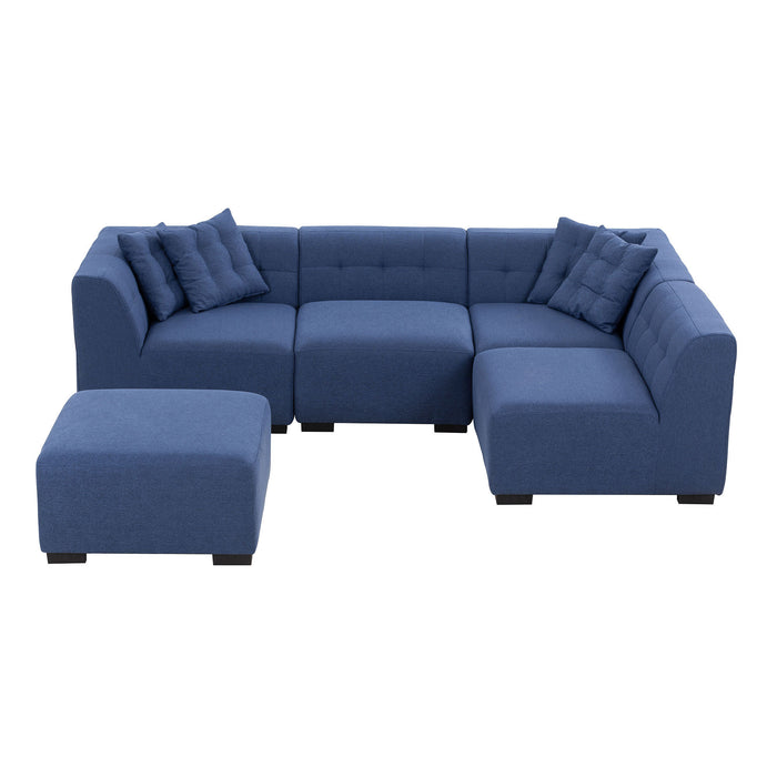 GFD Home - Sectional Sofa with Ottoman DIY Combination Sofa Blue - GreatFurnitureDeal