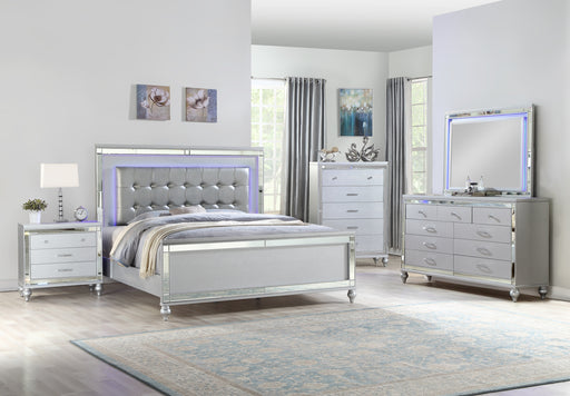 GFD Home - Sterling Queen 6 PC LED Bedroom set made with wood in Silver Color - GreatFurnitureDeal