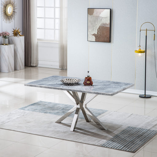 GFD Home - Modern Rectangular Marble Table for Dining Room/Kitchen, 1.02" Thick Marble Top, Chrome Plated Stainless Steel Base, Size:63"Lx35"Dx30"H(Not Including Chairs) - GreatFurnitureDeal