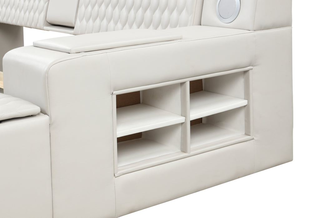 GFD Home - Zoya Smart Multifunctional Queen Size Bed Made with Wood in White - GreatFurnitureDeal