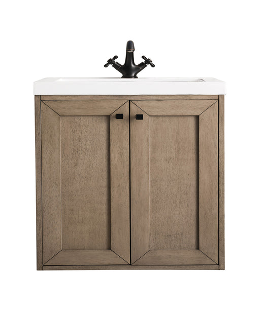 James Martin Furniture - Chianti 24" Single Vanity Cabinet, Whitewashed Walnut w/ White Glossy Composite Countertop - E303V24WWWG - GreatFurnitureDeal