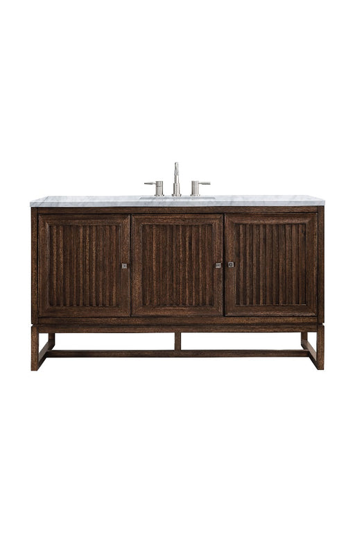 James Martin Furniture - Athens 60" Single Vanity Cabinet , Mid Century Acacia, w- 3 CM Carrara White Top - E645-V60S-MCA-3CAR - GreatFurnitureDeal