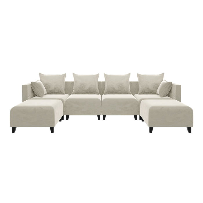 GFD Home - Sectional Sofa,U-shaped sofa with 6 Pillows for Living Room,Velvet  for bedroom, livingroom Beige - GreatFurnitureDeal