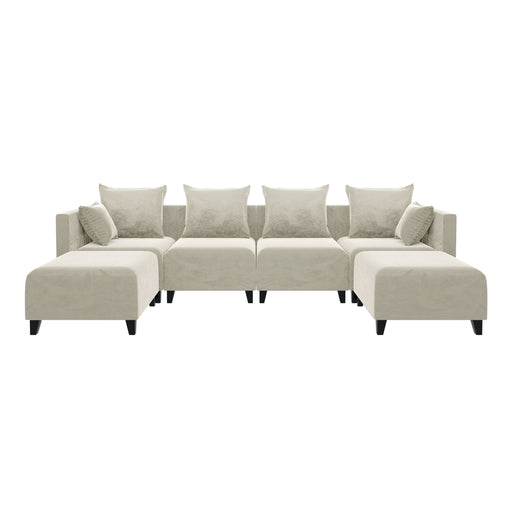 GFD Home - Sectional Sofa,U-shaped sofa with 6 Pillows for Living Room,Velvet  for bedroom, livingroom Beige - GreatFurnitureDeal