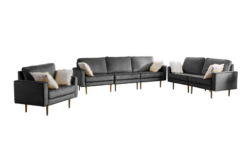 GFD Home - Theo Gray Velvet Sofa Loveseat Chair Living Room Set with Pillows - GreatFurnitureDeal