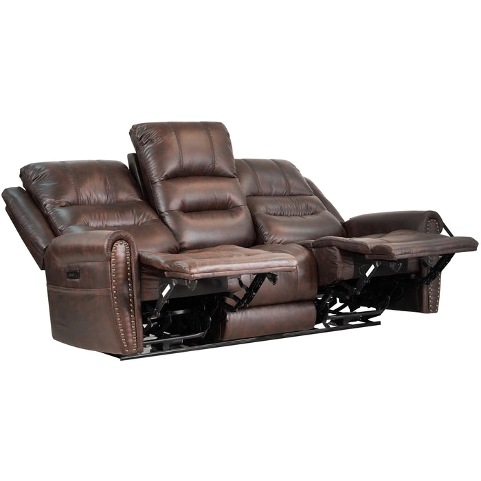 GFD Home - Slora Leather Gel Brown Power Reclining 81.5" Sofa With Power Headrest and Dropdown Center Table ( Sofa ) - GreatFurnitureDeal