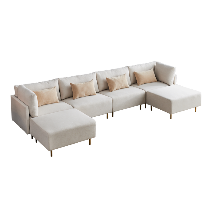 GFD Home - Linen  Sectional Sofa, U-Shape-Beige - GreatFurnitureDeal