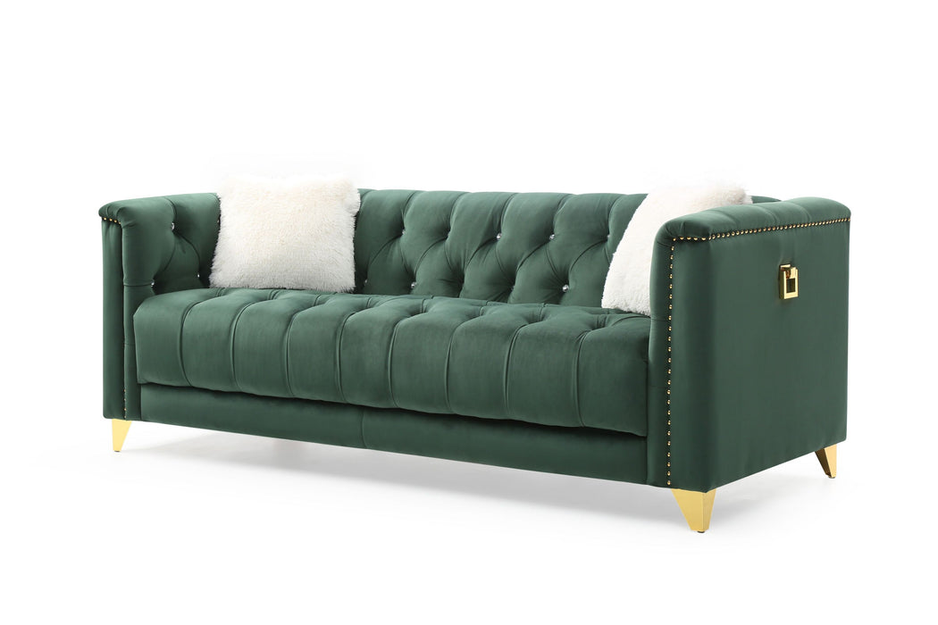 GFD Home - Russell Tufted Upholstery 2 Pc Living Room Set Finished in Velvet Fabric in Green - GreatFurnitureDeal