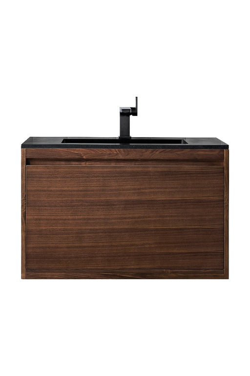 James Martin Furniture - Milan 35.4" Single Vanity Cabinet, Mid Century Walnut w-Charcoal Black Composite Top - 801V35.4WLTCHB - GreatFurnitureDeal