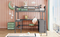 GFD Home - Full size Loft Bed with Shelves and Desk, Wooden Loft Bed with Desk - Gray - GreatFurnitureDeal