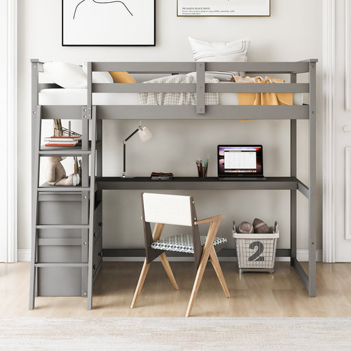 GFD Home - Twin Size Loft Bed with Desk and Shelves, Two Built-in Drawers, Gray(old SKU: GX000803AAE-1） - GreatFurnitureDeal