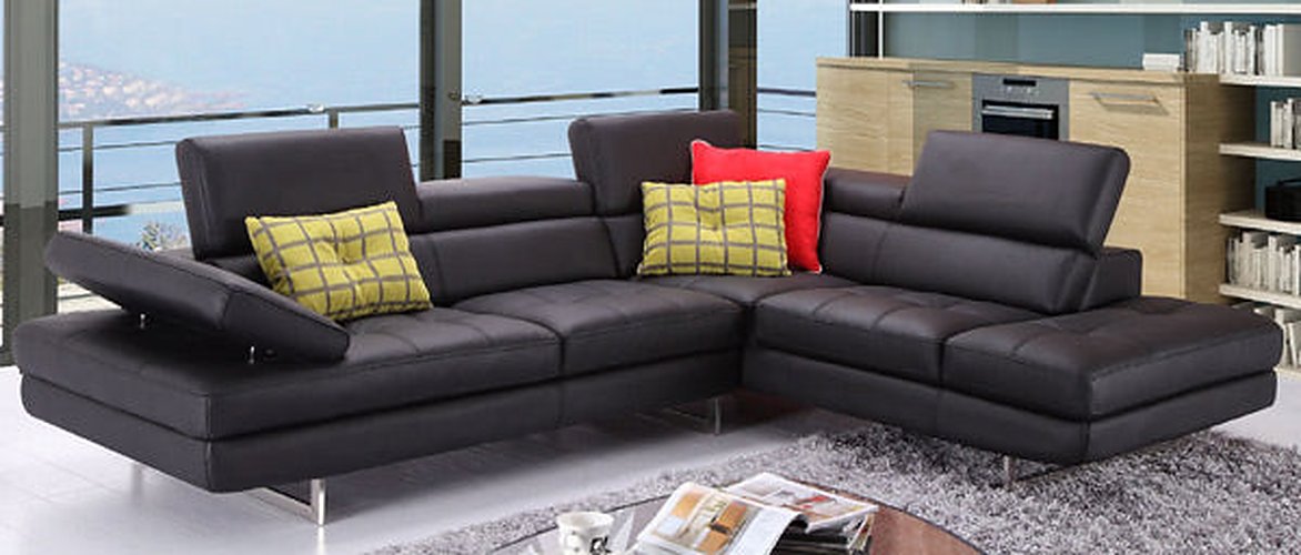 J&M Furniture - A761 Slate Black Italian Leather RAF Sectional - 1785521-RHFC - GreatFurnitureDeal