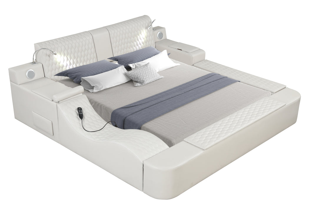 GFD Home - Zoya Smart Multifunctional Queen Size Bed Made with Wood in White - GreatFurnitureDeal