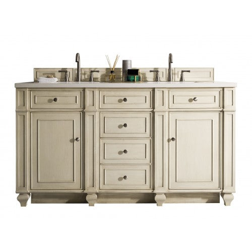 James Martin Furniture - Bristol 60" Double Vanity, Vintage Vanilla, w- 3 CM Classic White Quartz Top - 157-V60D-VV-3CLW - GreatFurnitureDeal