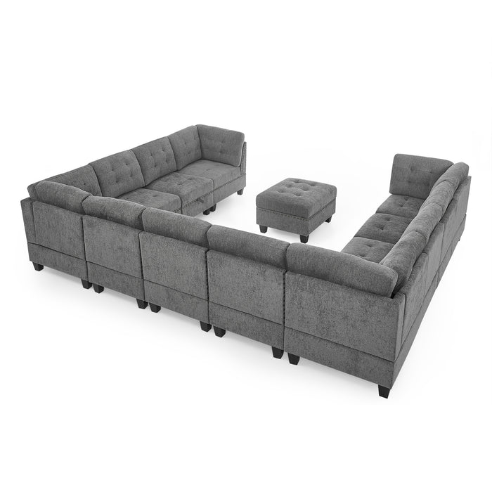 GFD Home - U shape Modular Sectional Sofa，DIY Combination，includes Seven Single Chair， Four Corner and One Ottoman，Grey - GreatFurnitureDeal