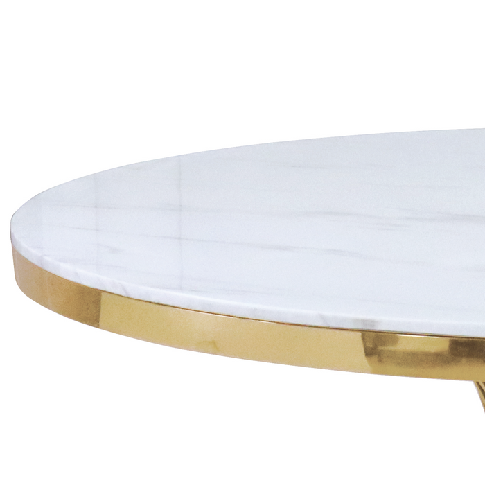 GFD Home - Luxurious Design Marble Round Dining Table with Gold Mirrored Finish Stainless Steel Base - GreatFurnitureDeal