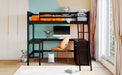 GFD Home - Full size Loft Bed with Shelves and Desk, Wooden Loft Bed with Desk - Espresso - GreatFurnitureDeal