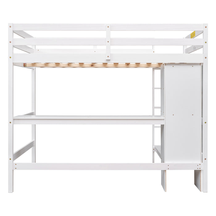 GFD Home - Full Size Loft Bed with Multifunction Shelves and Under-bed Desk, White - GreatFurnitureDeal