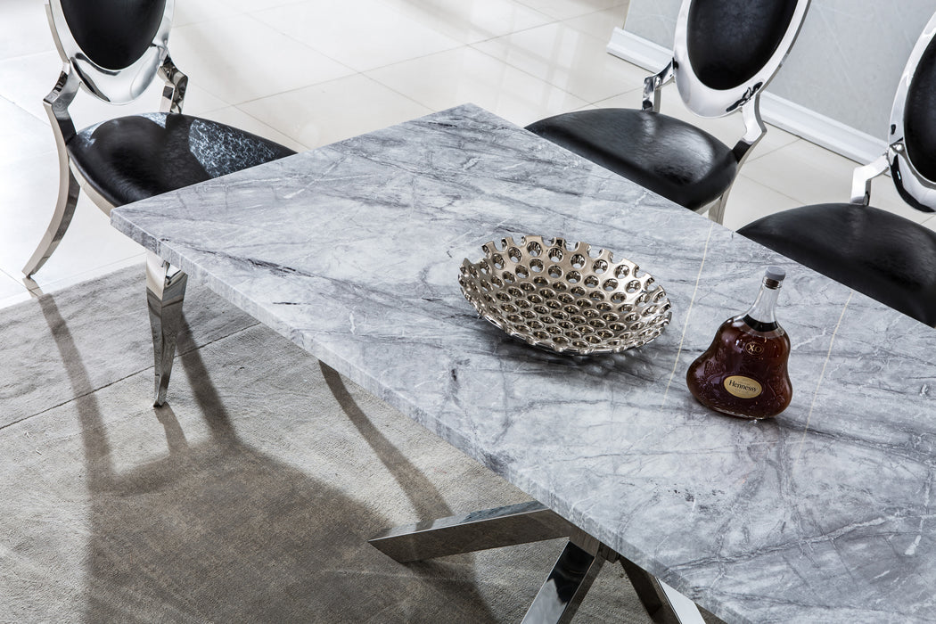 GFD Home - Modern Rectangular Marble Table for Dining Room/Kitchen, 1.02" Thick Marble Top, Chrome Plated Stainless Steel Base, Size:79"Lx39"Dx30"H(Not Including Chairs) - GreatFurnitureDeal