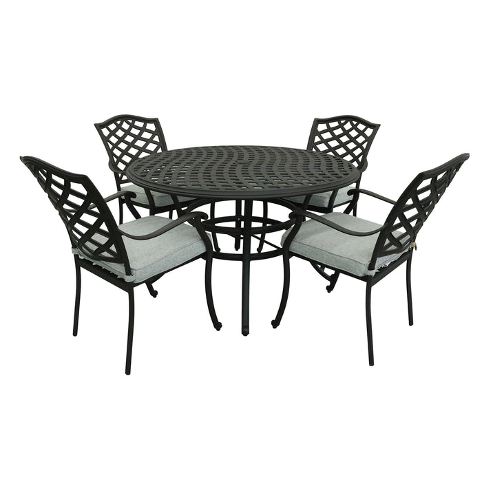 GFD Home - Aluminum 5-Piece Round Dining Set With 4 Arm Chairs, Gray - GreatFurnitureDeal