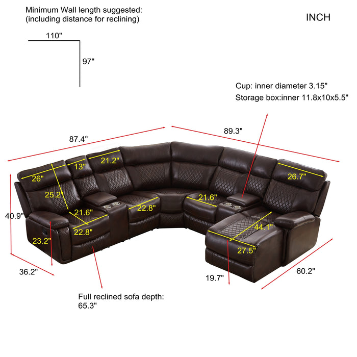 GFD Home - SECTIONAL MOTION SOFA BRWON - GreatFurnitureDeal