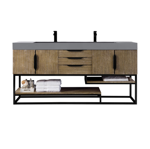 James Martin Furniture - Columbia 72" Double Vanity,  Latte Oak, Matte Black w/ Dusk Grey Glossy Composite Top - 388-V72D-LTO-MB-DGG - GreatFurnitureDeal
