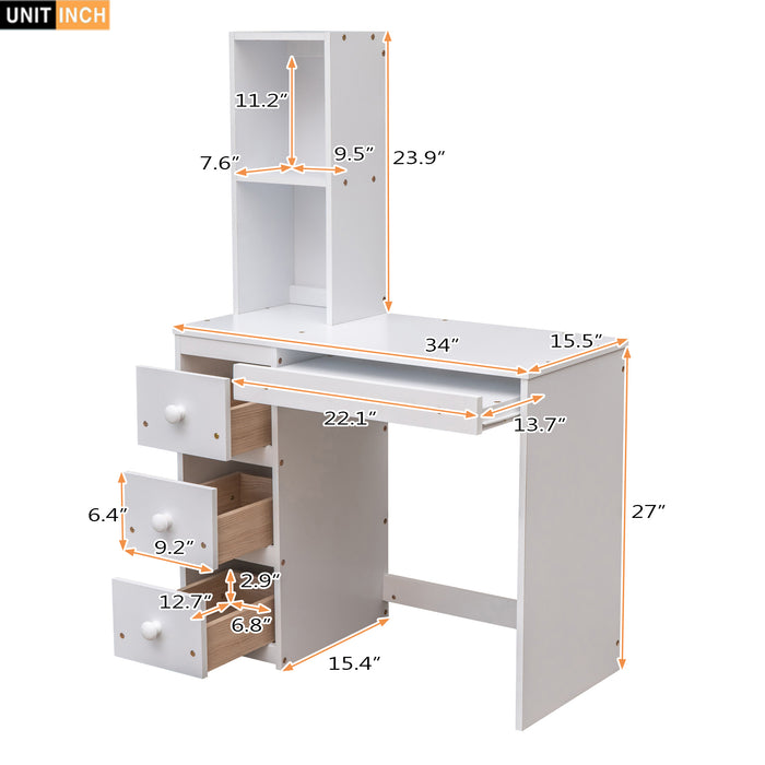 GFD Home - Twin Size Loft Bed with a Stand-alone Bed, Storage Staircase, Desk, Shelves and Drawers, White - GreatFurnitureDeal