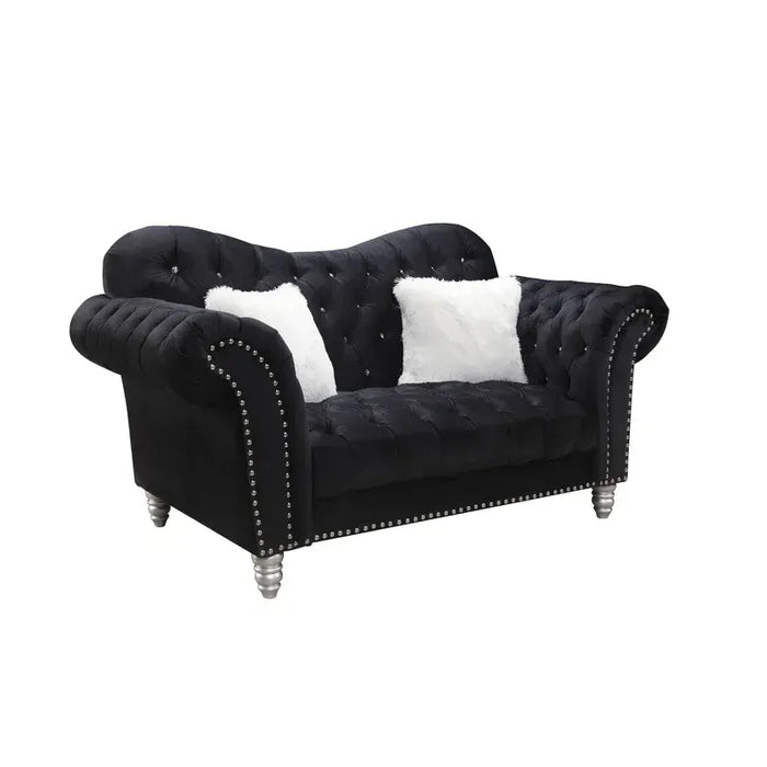 GFD Home - Jessica 2pc Living Room Velvet Material Sofa and Love Seat in Color Black - GreatFurnitureDeal