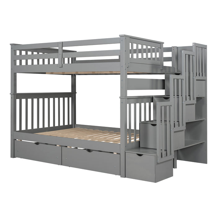 GFD Home - Full Over Full Bunk Bed with Shelves and 6 Storage Drawers, Gray(Old SKU：LP000046AAE) - GreatFurnitureDeal