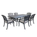 GFD House - Cast Aluminum 7-Piece Rectangular Dining Set with 6 Arm chairs, Sand dollar cushion - GreatFurnitureDeal