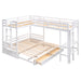 GFD Home - Twin over Twin/King Size L-Shaped Bunk Bed with Built-in Desk and Two Drawers,White - GreatFurnitureDeal