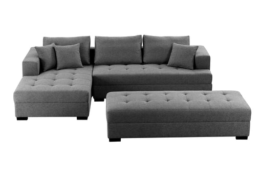 GFD Home - 111'' Tufted Fabric 3-Seat L-Shape Sectional Sofa Couch Set w/Chaise Lounge, Ottoman Coffee Table Bench, Dark Grey - GreatFurnitureDeal