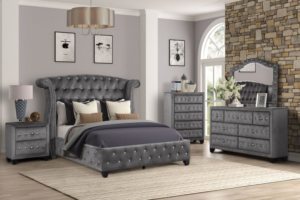 GFD Home - Sophia King Bed 4 Piece Gray - GreatFurnitureDeal
