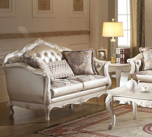 Acme Furniture - Chantelle Loveseat with 3 Pillows, Rose Gold PU-Fabric & Pearl White - 53541 - GreatFurnitureDeal