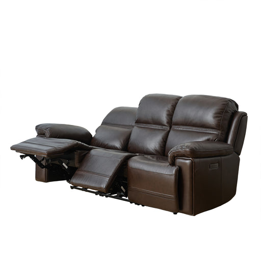 GFD Home - Timo Top Grain Leather Power Reclining Sofa | Adjustable Headrest | Cross Stitching | All Seat With Dual Power - GreatFurnitureDeal