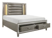 GFD Home - Modern Bedroom Furniture 1pc Queen Platform Bed Footboard Storage Upholstered LED Headboard Silver-Gray Metallic Finish - GreatFurnitureDeal