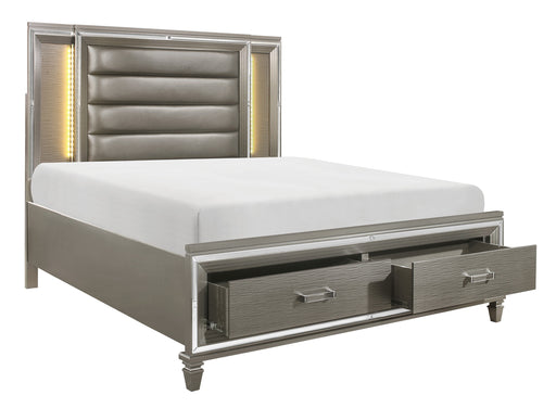 GFD Home - Modern Bedroom Furniture 1pc Queen Platform Bed Footboard Storage Upholstered LED Headboard Silver-Gray Metallic Finish - GreatFurnitureDeal