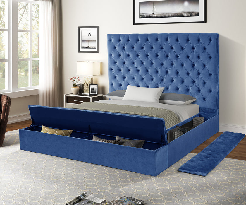GFD Home - Nora Queen Size Tufted Upholstery Storage Bed made with Wood in Blue - GreatFurnitureDeal