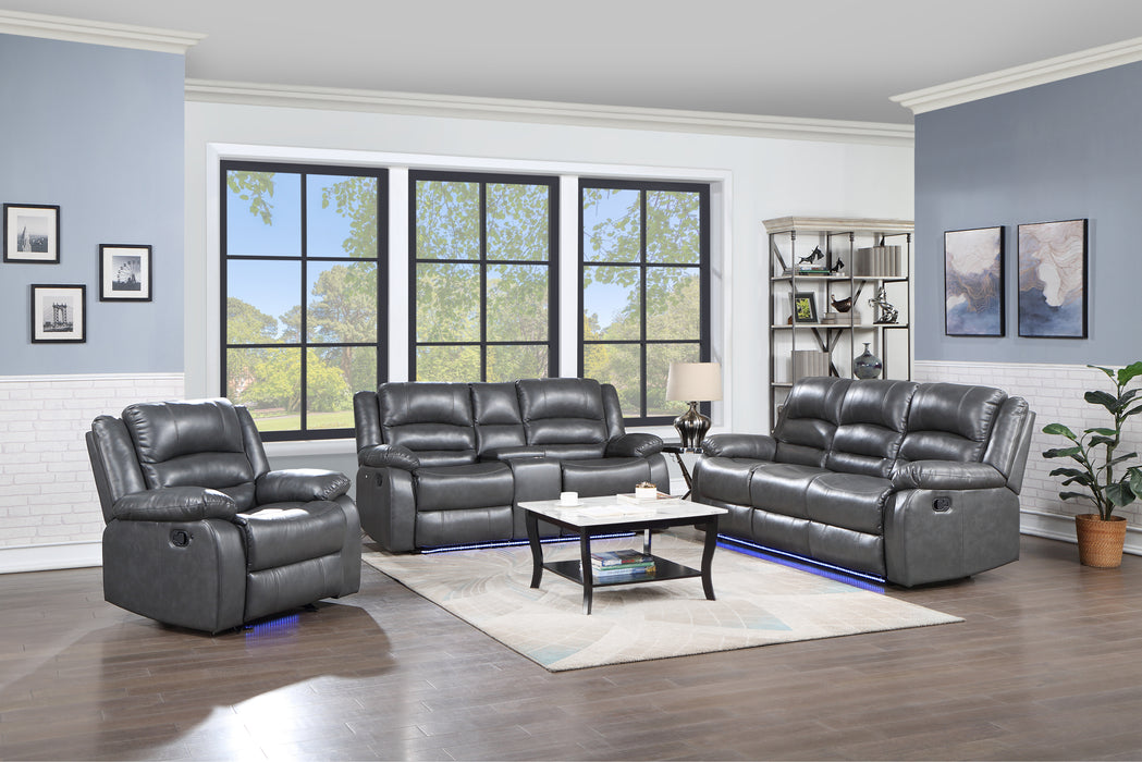 GFD Home - Martin 2 Pc Manual Reclining Sofa set finished with Faux Leather/ Wood in Gray - GreatFurnitureDeal