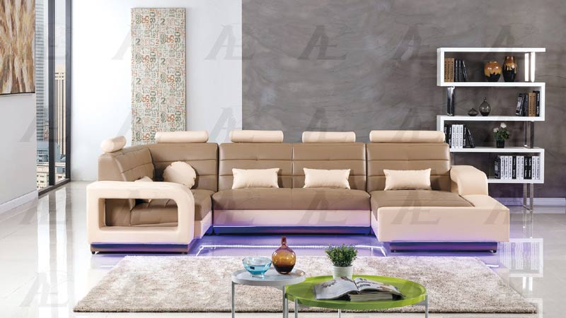 American Eagle Furniture - AE-LD800 4-Piece Faux Leather Sectional - Left Sitting Set in Camel and Cream - AE-LD800L-CA.CRM - GreatFurnitureDeal