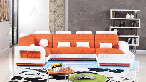 American Eagle Furniture - AE-LD800 4-Piece Faux Leather Sectional - Left Sitting Set in Orange and White - AE-LD800L-ORG.W - GreatFurnitureDeal