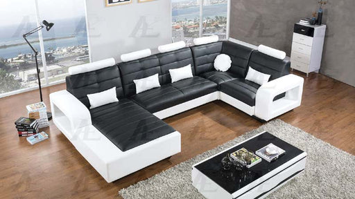 American Eagle Furniture - AE-LD800 4-Piece Faux Leather Sectional - Right Sitting Set in Black and White - AE-LD800R-BK.W - GreatFurnitureDeal
