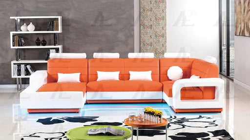 American Eagle Furniture - AE-LD800 4-Piece Faux Leather Sectional - Right Sitting Set in Orange and White - AE-LD800R-ORG.W - GreatFurnitureDeal