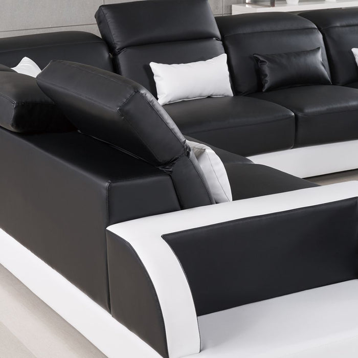 American Eagle Furniture - AE-LD811 Black and White Faux Leather Sectional - Left Sitting - AE-LD811L-BK.W
