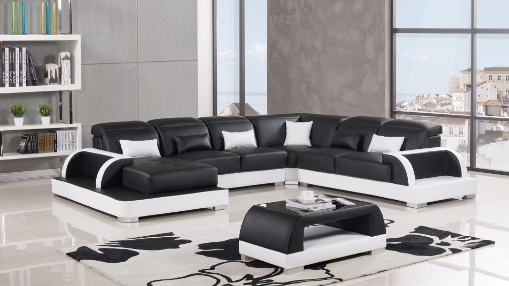 American Eagle Furniture - AE-LD811 Black and White Faux Leather Sectional - Right Sitting - AE-LD811R-BK.W - GreatFurnitureDeal