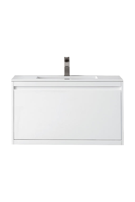 James Martin Furniture - Milan 35.4" Single Vanity Cabinet, Glossy White w-Glossy White Composite Top - 801V35.4GWGW - GreatFurnitureDeal