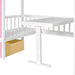 GFD Home - Twin-Over-Twin Bunk Bed with Changeable Table , Bunk Bed  Turn into Upper Bed and Down Desk with 2 Drawers - Pink - GreatFurnitureDeal